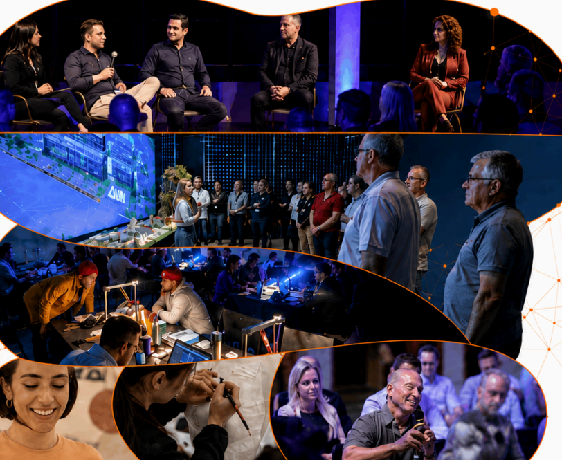 Mosaico de fotos de eventos, visitas e workshops da comunidade SCMC