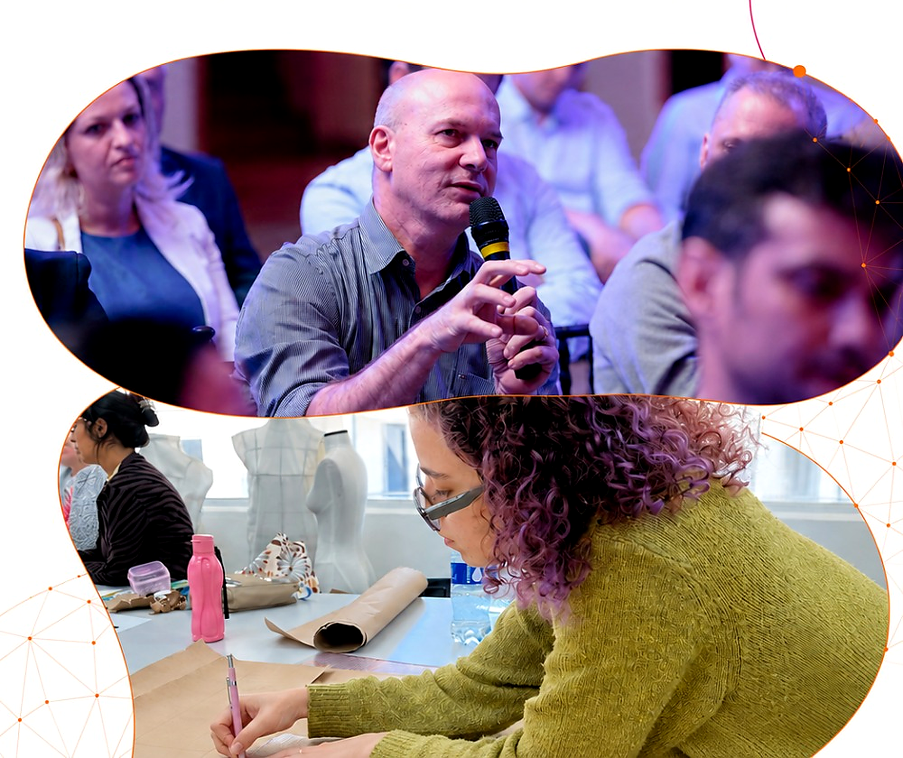 Mosaico de fotos de eventos, painéis e workshops da comunidade SCMC